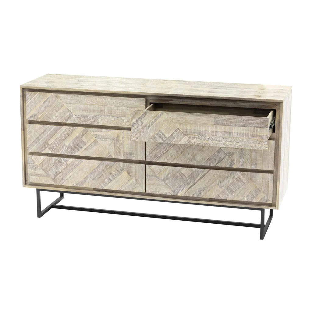 HMS 61 Natural Solid Oak Wood Six-Drawer Double Dresser Modern Minimalist Bedroom Furniture with Storage for Living Room Bedroom