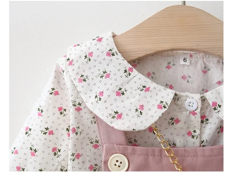 Autumn Baby Girls Clothes Outfits Toddler Princess Flower T-Shirt+ Strap Dress Suits for Girls Clothing 1 Year Birthday Set