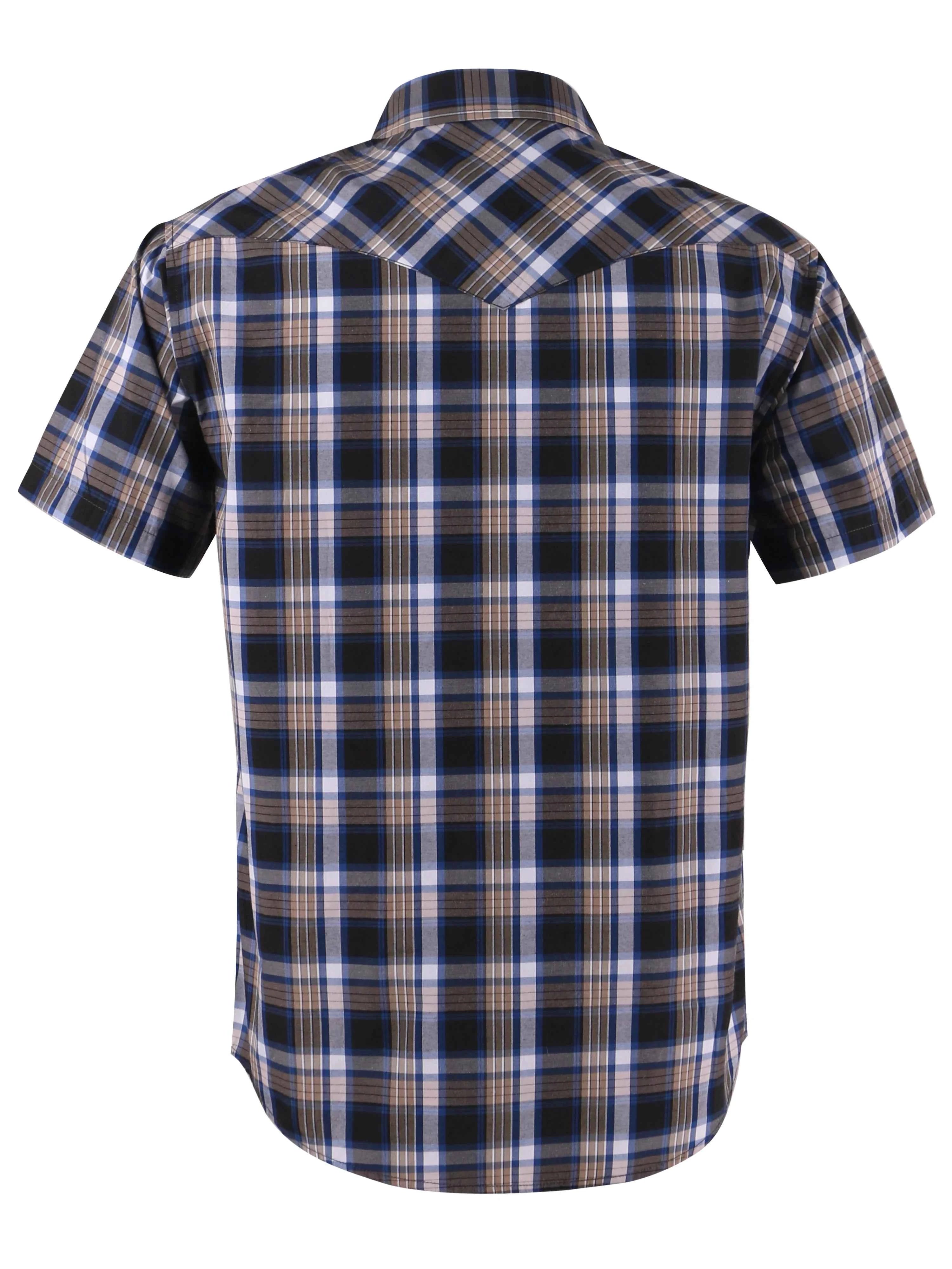 Men's Western Cowboy Short Sleeve Pearl Snap Button up Casual Work Plaid Shirts
