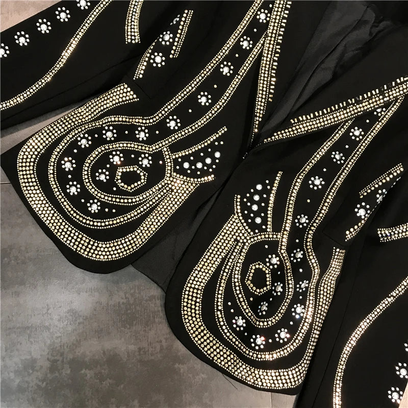 DEAT 2024 New autumn Turn-down Collar Full Sleeves Metal Beaded No Buttons Short jackets Female Single Suit WF18501L Black