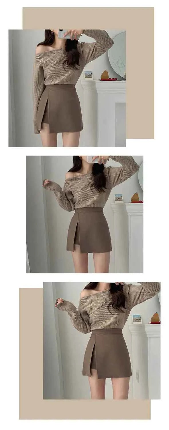 Mini Skirts Women Irregular Solid Side-slit Stretchy Korean Style Trendy Chic OL High Waist Female Bottom Popular Spring Autumn