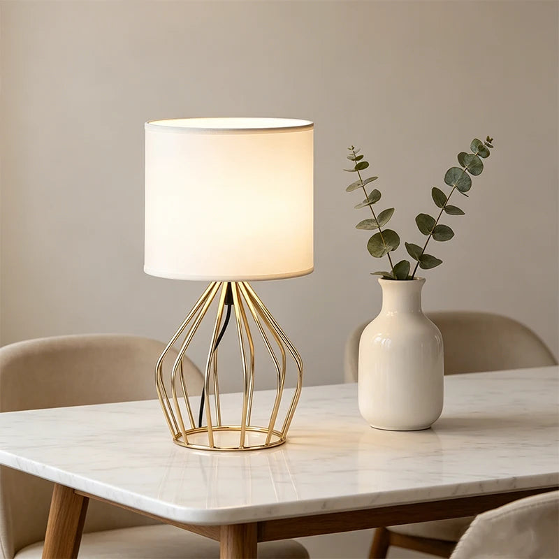 Minimalist Modern Black Table Lamp White Wood Fabric Lampshade Elegant Decorative Night Light for Bedroom Living Room