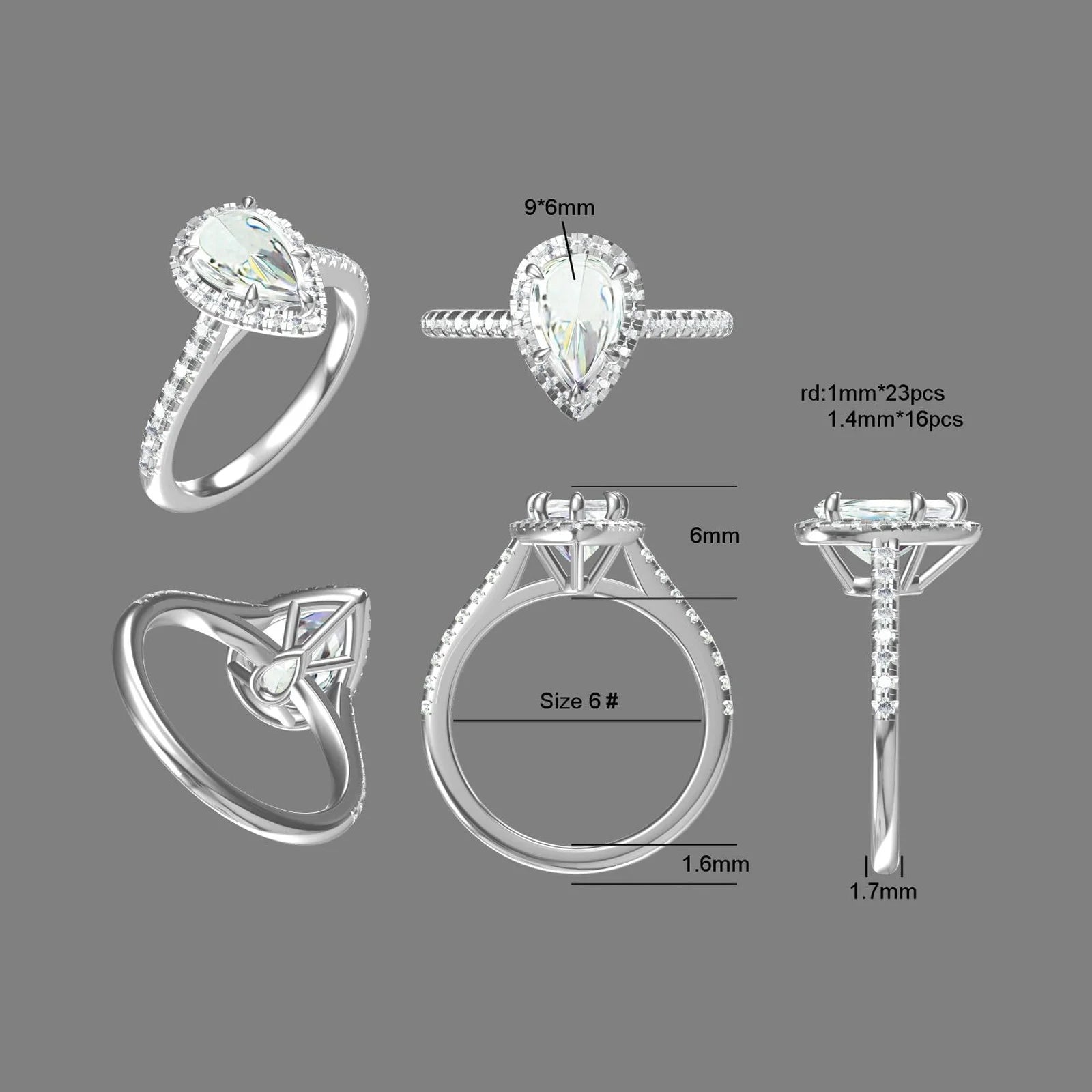 MaiYi Custom Design 9/10/14/18k Gold Lab Grown Diamond 1.5CT Pear Brilliant Cut Halo Moissanite Engagement Jewelry Wedding Ring