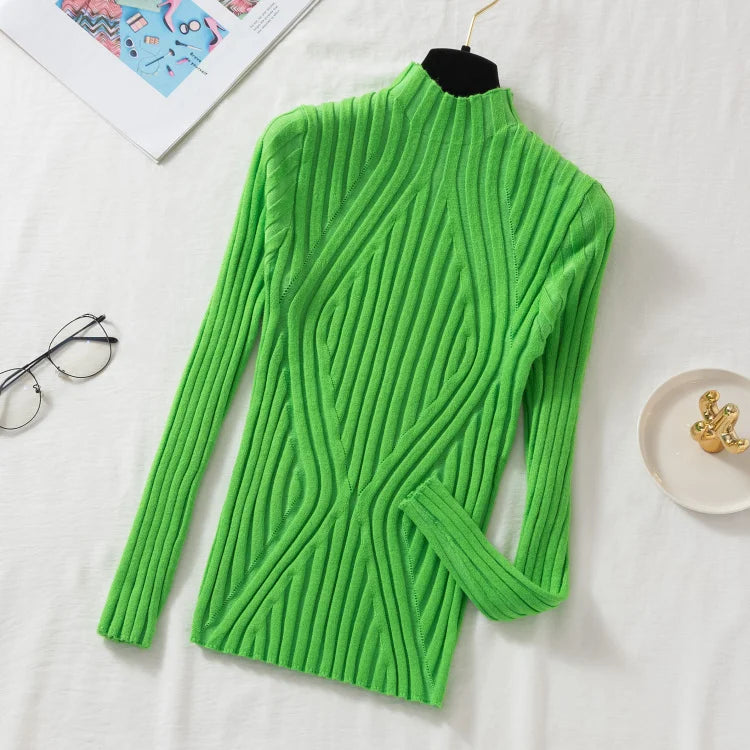 AOSSVIAO 2026 Knitted Women high neck Sweater Pullovers Turtleneck Autumn Winter Basic Women Sweaters Slim Fit Black