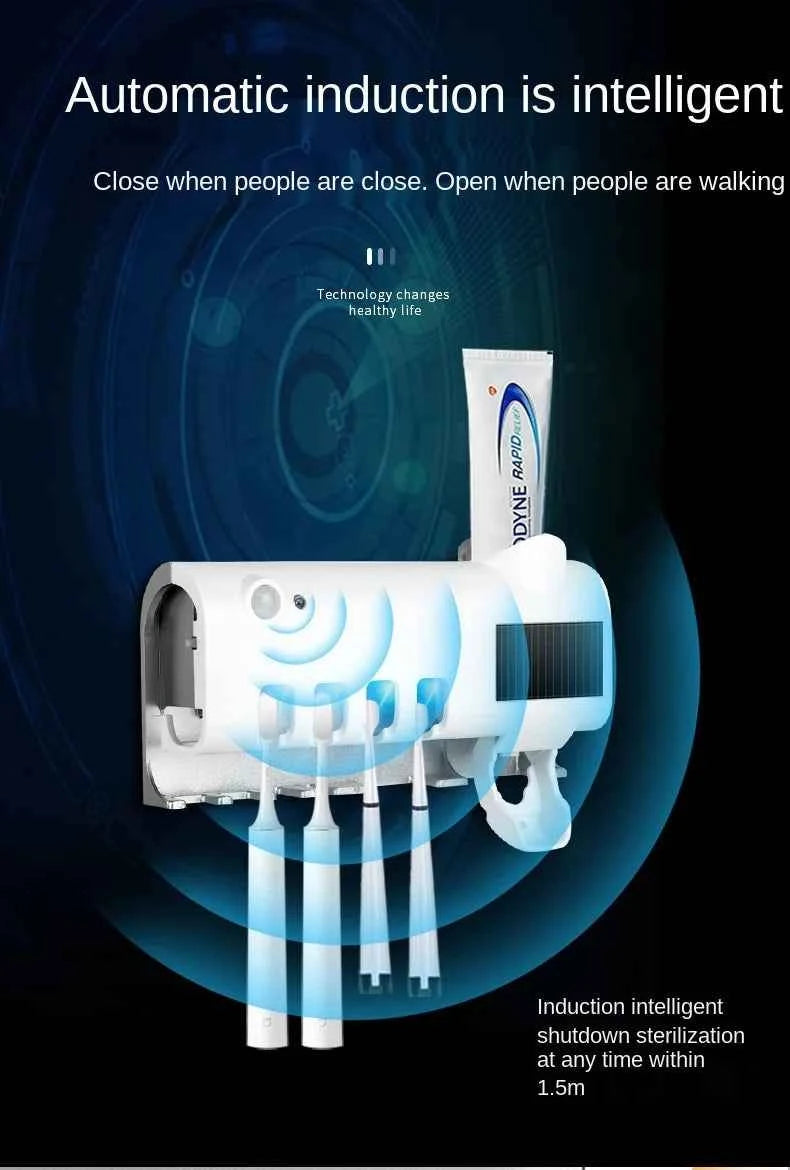 New Home Solar Energy No Need to Charge UV Toothbrush Holder Dispenser Tooth Paste Dispenser with Toothbrush Holder