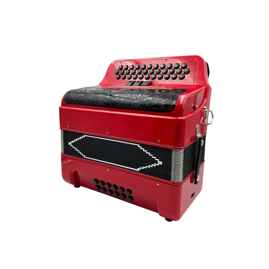 SEASOUND Professional 34-Button 12-Bass 3-Register Accordion with Red Body and Black Grill Black Buttons Acordeon JB3412C