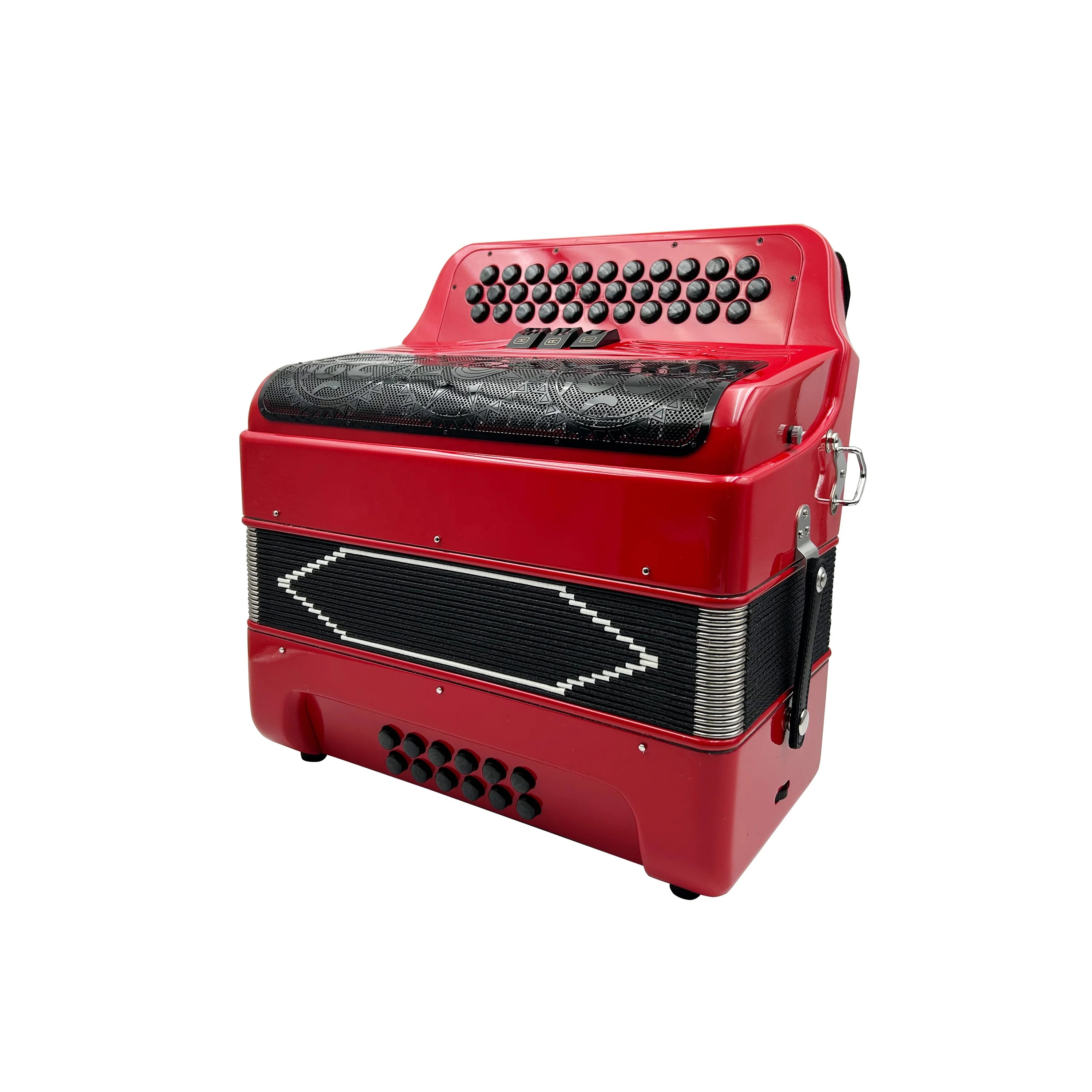 SEASOUND Professional 34-Button 12-Bass 3-Register Accordion with Red Body and Black Grill Black Buttons Acordeon JB3412C