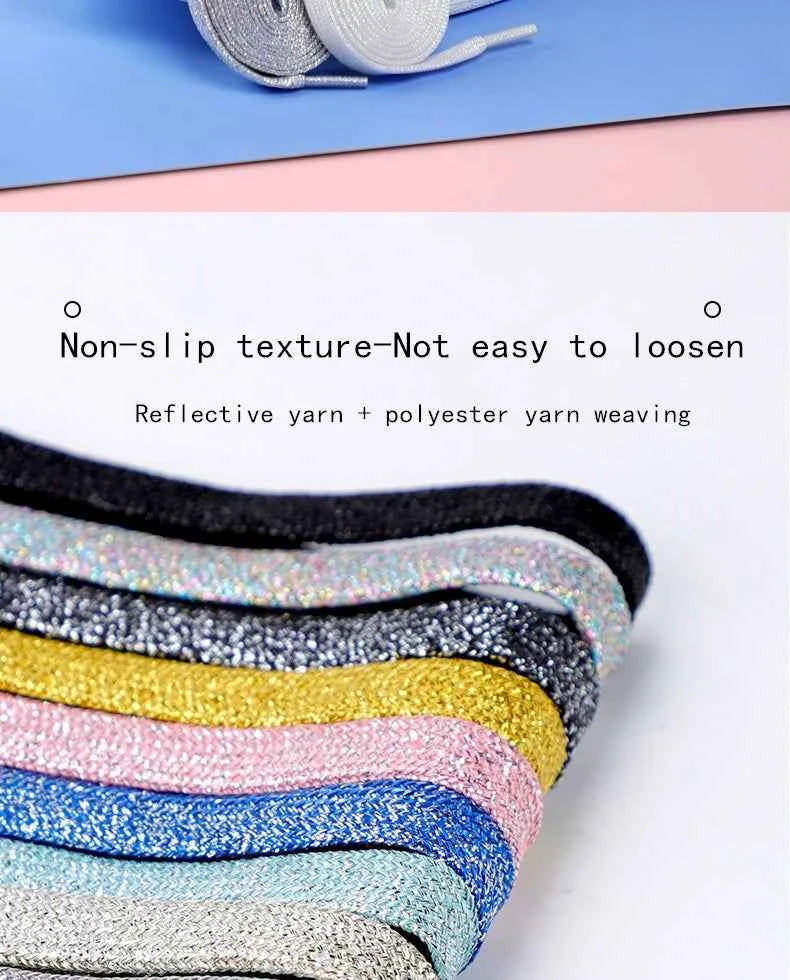 NEW Fashion Glitter Shoelaces Colorful Flat Shoe laces for Athletic Running Sneakers Shoes Boot 1CM Width Shoelace Strings 1Pair