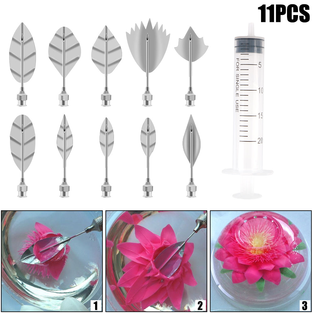 Jelly Cake Jello Gelatin Tools 3D Jelly Flower Art Tools Cake Decorating Tools 10 pcs Pudding Nozzle +1 Syringe Tools