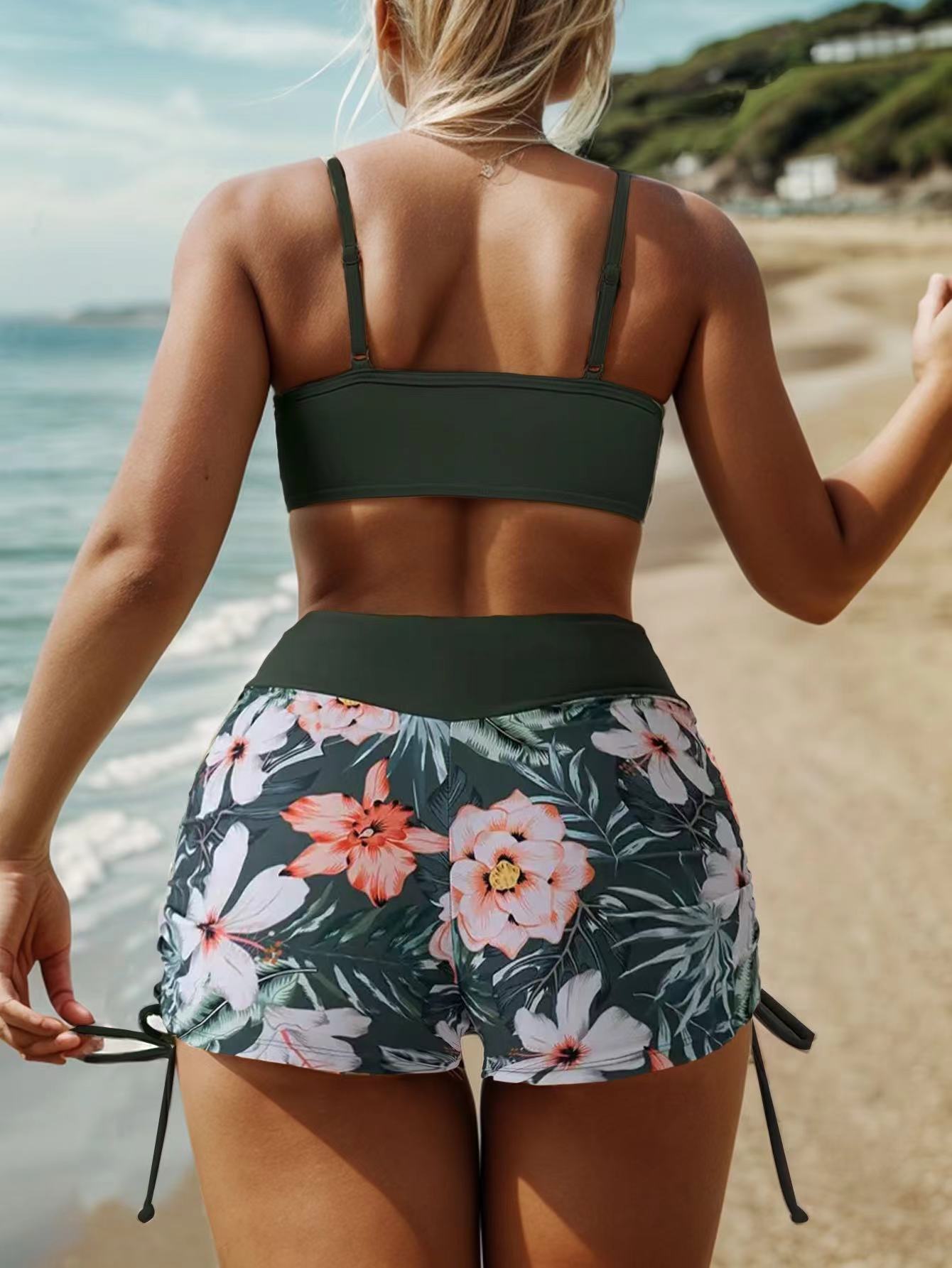 2026 V Neck String Two Piece Bikini With Shorts Women Swimwear Female Swimsuit Bathers Bathing Swimming Suit Beachwear Summer