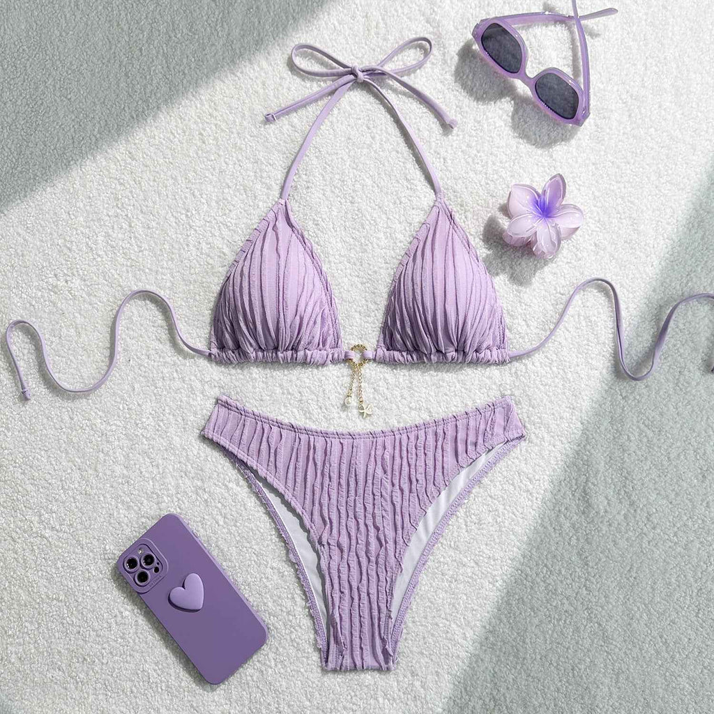 Sexy Wrinkled Halter Brazilian Bikini Women Swimwear Female Swimsuit Two-pieces Bikini Set High Cut Bathing Suit Swim Beach Wear