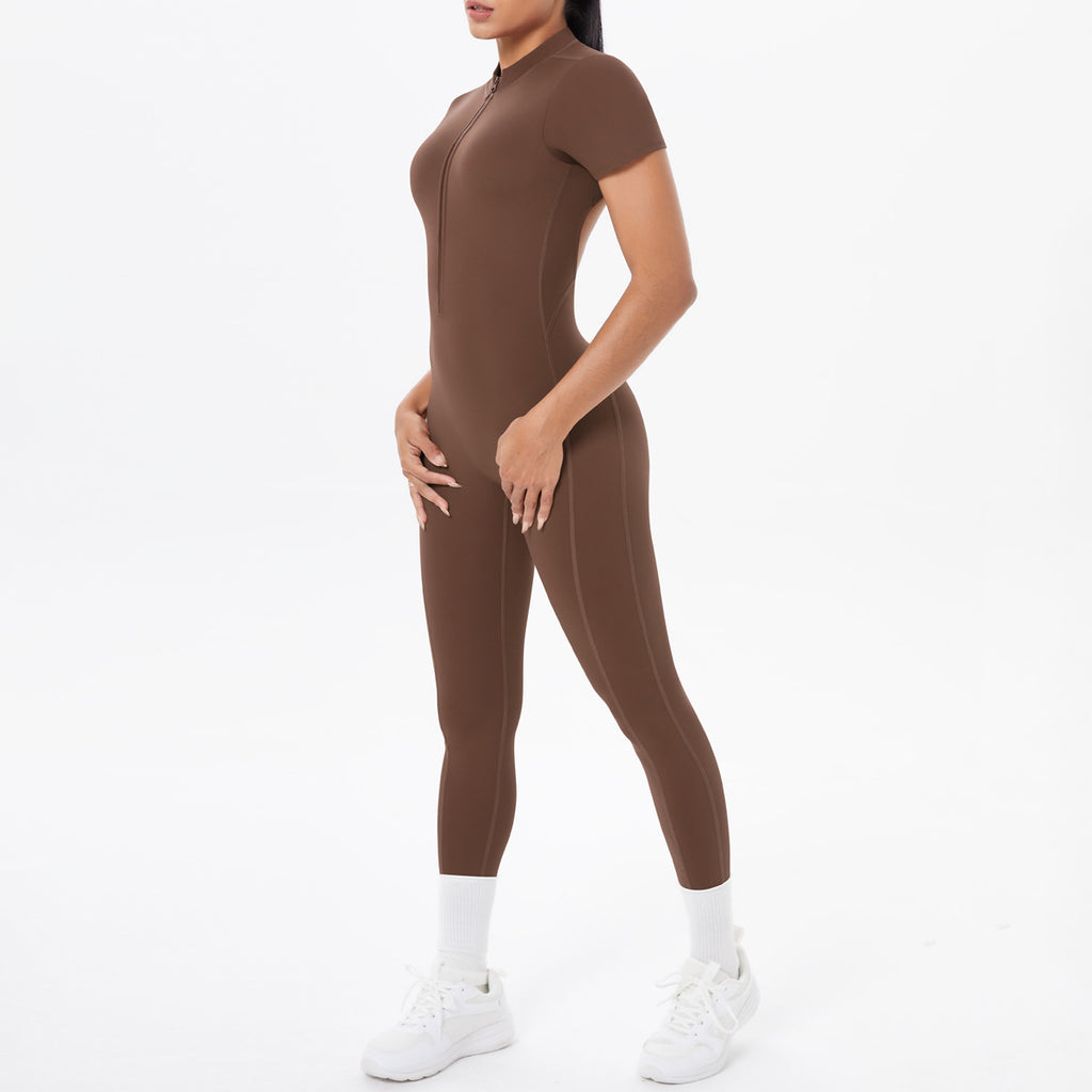 Sexy Backless Bodycon Scrunch Jumpsuit Raises Butt Women Dance Fitness Overalls Push Up  With Chest Cushion Yoga Sport Jump Suit