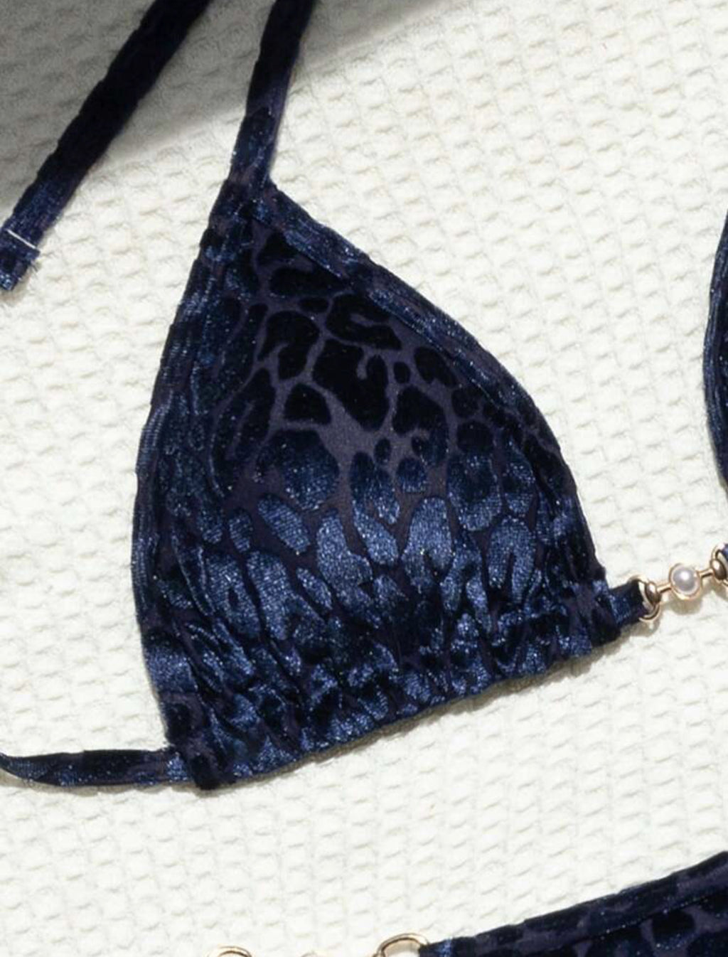 2025 European and American New Sexy T-Shaped Pearl Leopard Print Special Fabric Swimsuit Bikini Bikini Cross-Border