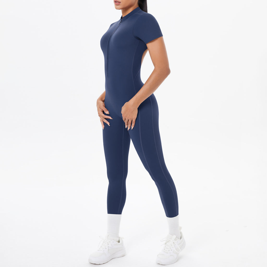 Sexy Backless Bodycon Scrunch Jumpsuit Raises Butt Women Dance Fitness Overalls Push Up  With Chest Cushion Yoga Sport Jump Suit