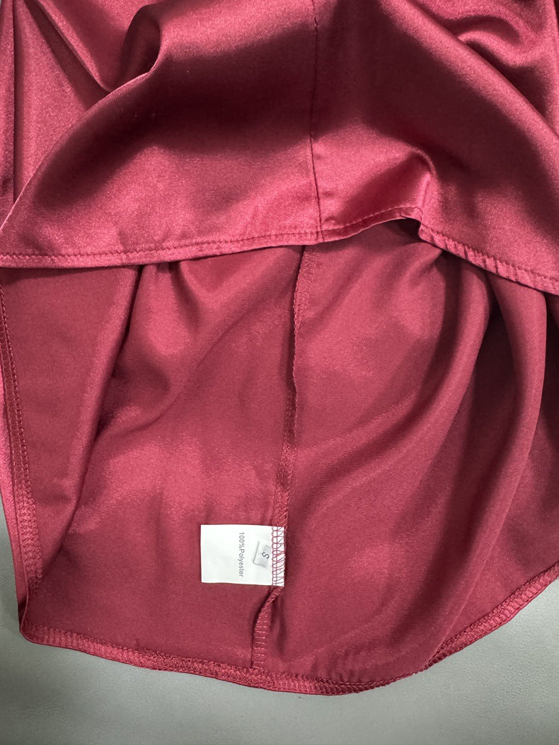 2026 Amazon Hot-Selling Women's Clothing Satin Pleated Long-Sleeve Top V-Neck Casual Loose Satin Commuter Shirt