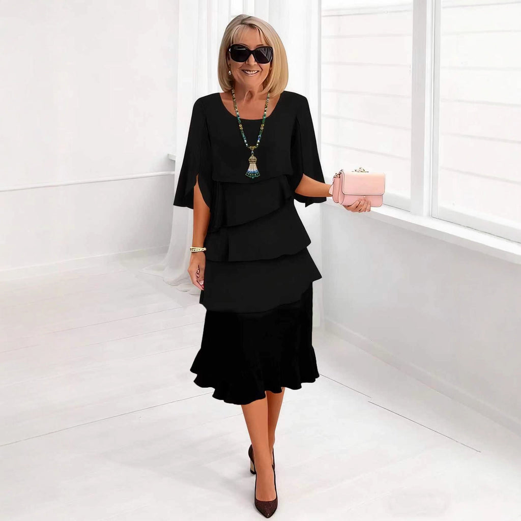 2025 New Amazon Foreign Trade Spring and Summer Fashion Cake Dress Women's Elegant Loose Slimming Round Neck Dress Women