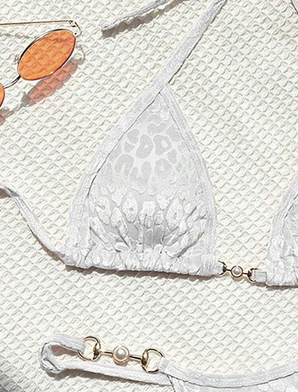 2025 European and American New Sexy T-Shaped Pearl Leopard Print Special Fabric Swimsuit Bikini Bikini Cross-Border