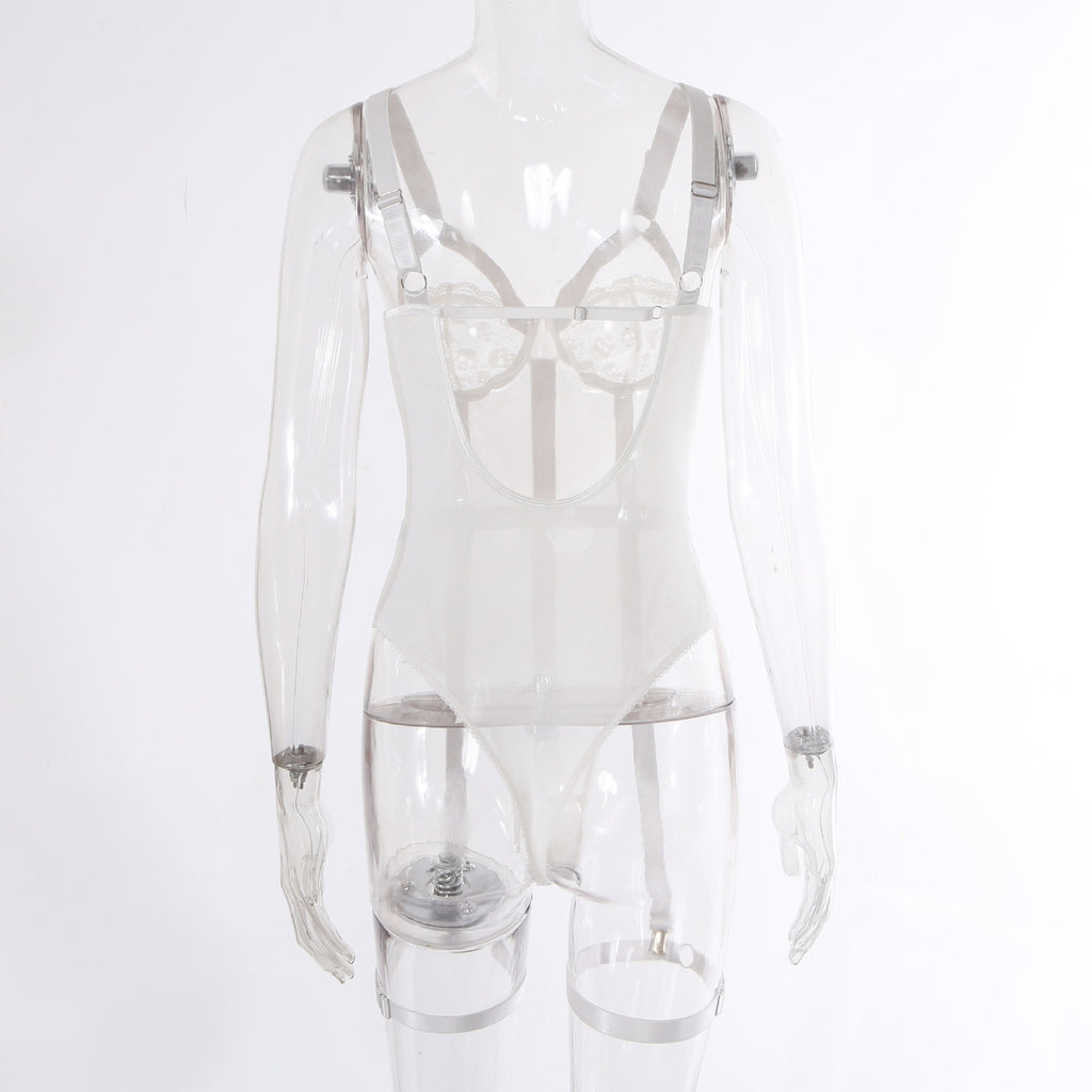 Pink Embroidery Floral Backless Sexy Mesh Sheer See Through One-piece Rompers Women Sexy Lingerie Slim Bodysuit Female Clubwear