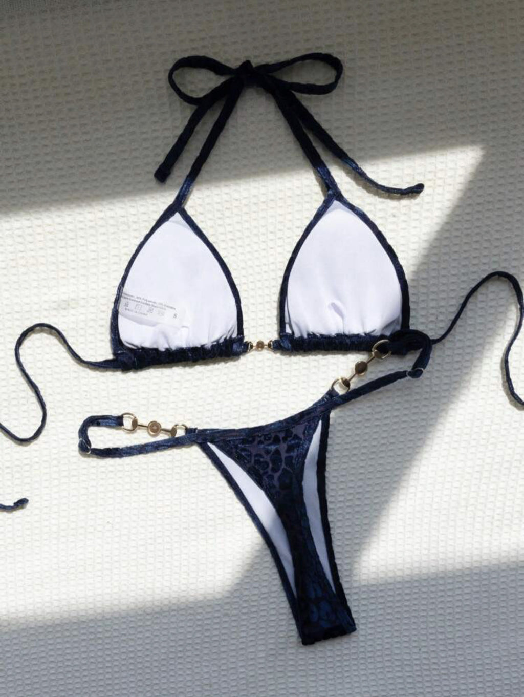 2025 European and American New Sexy T-Shaped Pearl Leopard Print Special Fabric Swimsuit Bikini Bikini Cross-Border