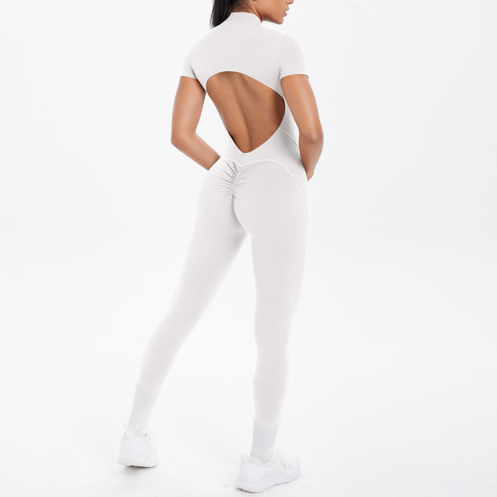 Sexy Backless Bodycon Scrunch Jumpsuit Raises Butt Women Dance Fitness Overalls Push Up  With Chest Cushion Yoga Sport Jump Suit
