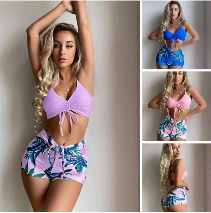 2026 V Neck String Two Piece Bikini With Shorts Women Swimwear Female Swimsuit Bathers Bathing Swimming Suit Beachwear Summer