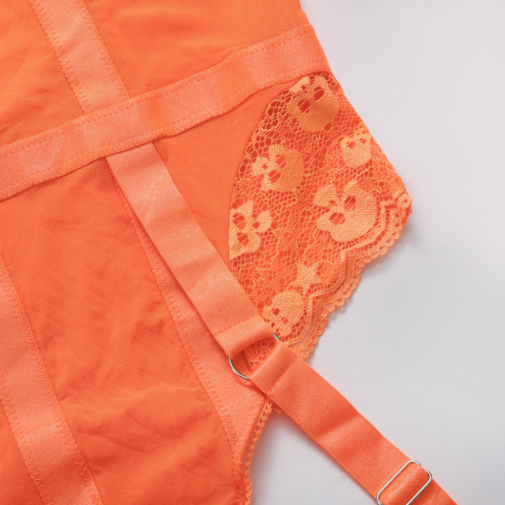 Pink Embroidery Floral Backless Sexy Mesh Sheer See Through One-piece Rompers Women Sexy Lingerie Slim Bodysuit Female Clubwear