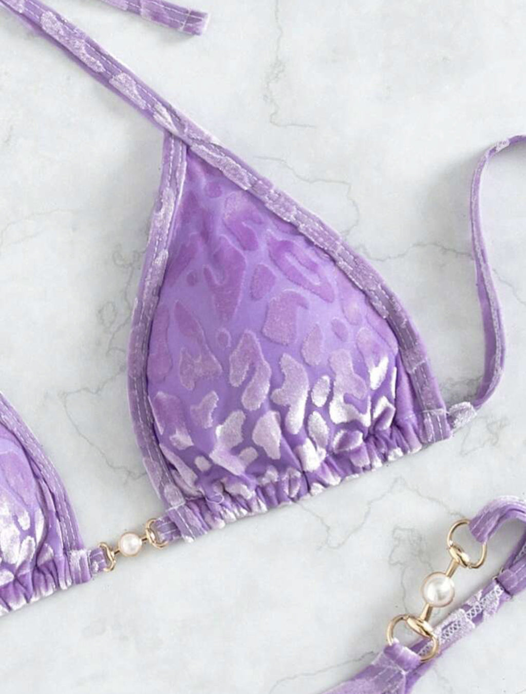 2025 European and American New Sexy T-Shaped Pearl Leopard Print Special Fabric Swimsuit Bikini Bikini Cross-Border