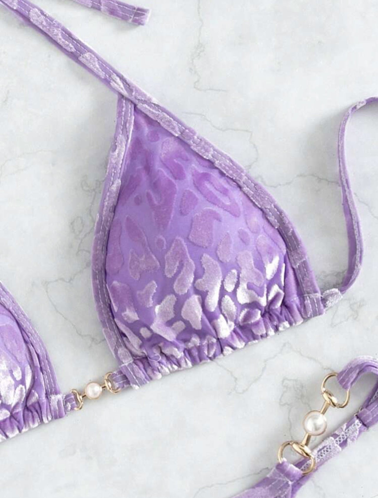 2025 European and American New Sexy T-Shaped Pearl Leopard Print Special Fabric Swimsuit Bikini Bikini Cross-Border