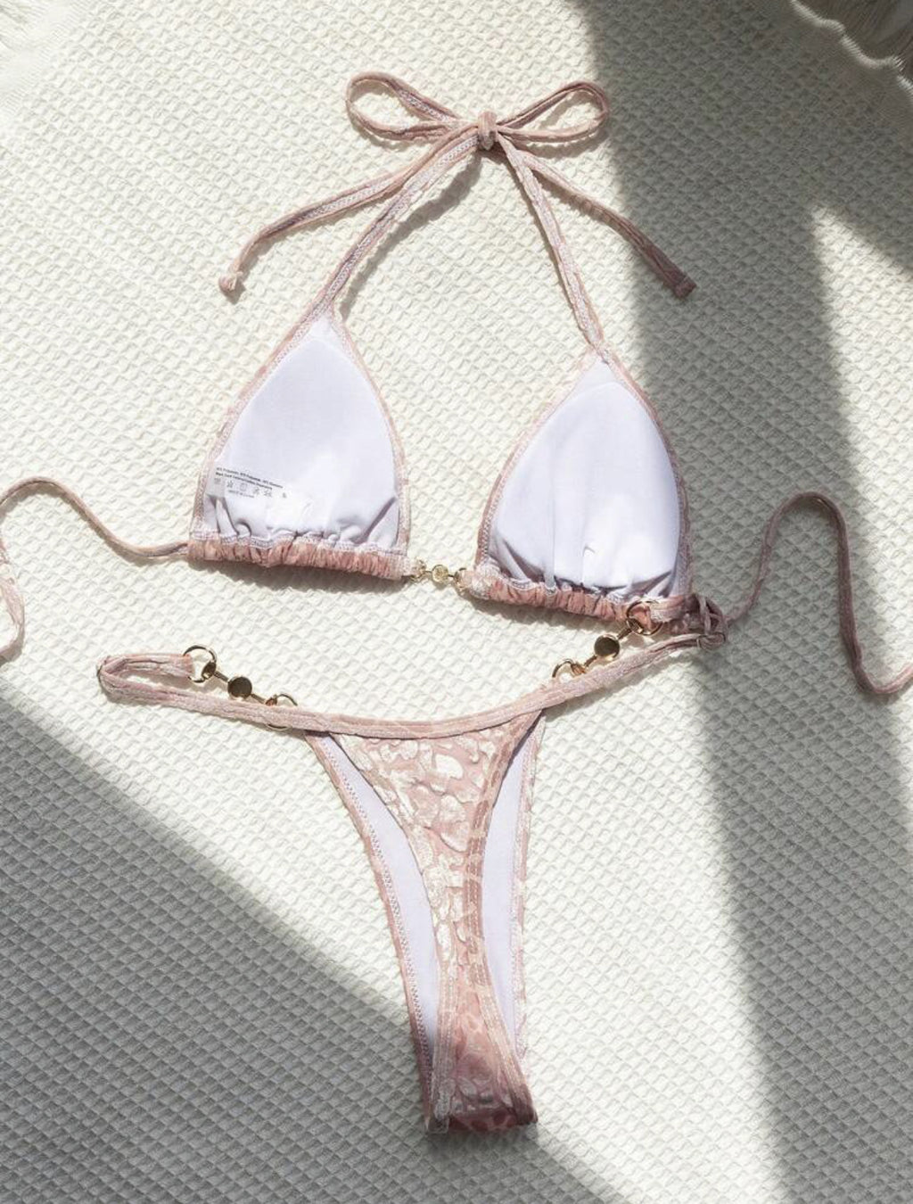 2025 European and American New Sexy T-Shaped Pearl Leopard Print Special Fabric Swimsuit Bikini Bikini Cross-Border