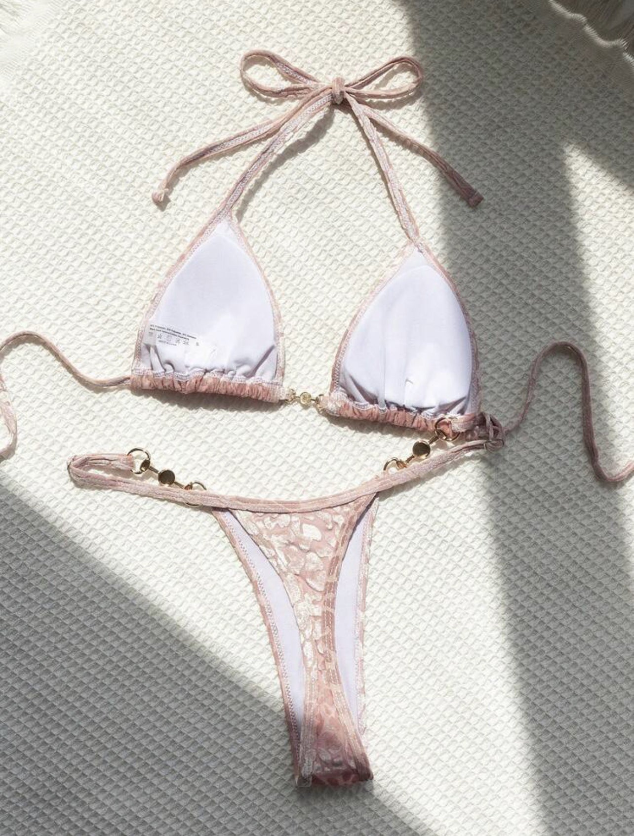 2025 European and American New Sexy T-Shaped Pearl Leopard Print Special Fabric Swimsuit Bikini Bikini Cross-Border