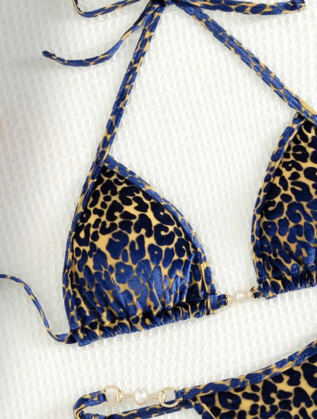 2025 European and American New Sexy T-Shaped Pearl Leopard Print Special Fabric Swimsuit Bikini Bikini Cross-Border