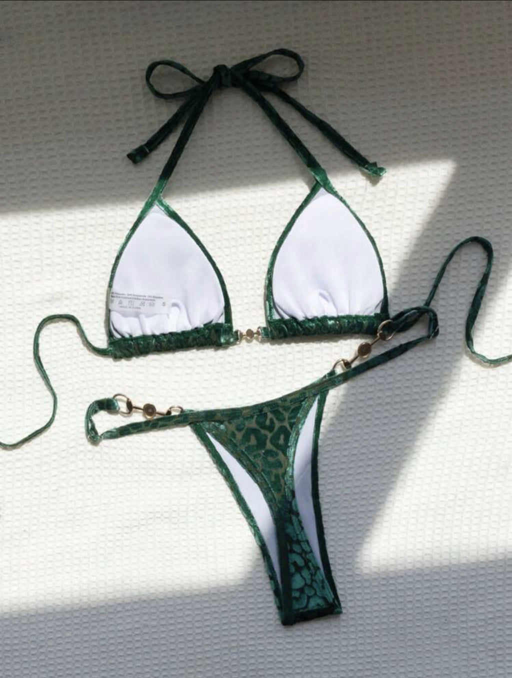 2025 European and American New Sexy T-Shaped Pearl Leopard Print Special Fabric Swimsuit Bikini Bikini Cross-Border