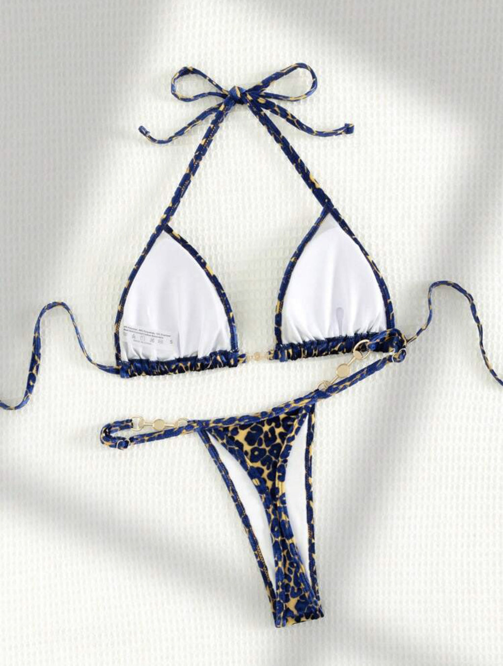 2025 European and American New Sexy T-Shaped Pearl Leopard Print Special Fabric Swimsuit Bikini Bikini Cross-Border