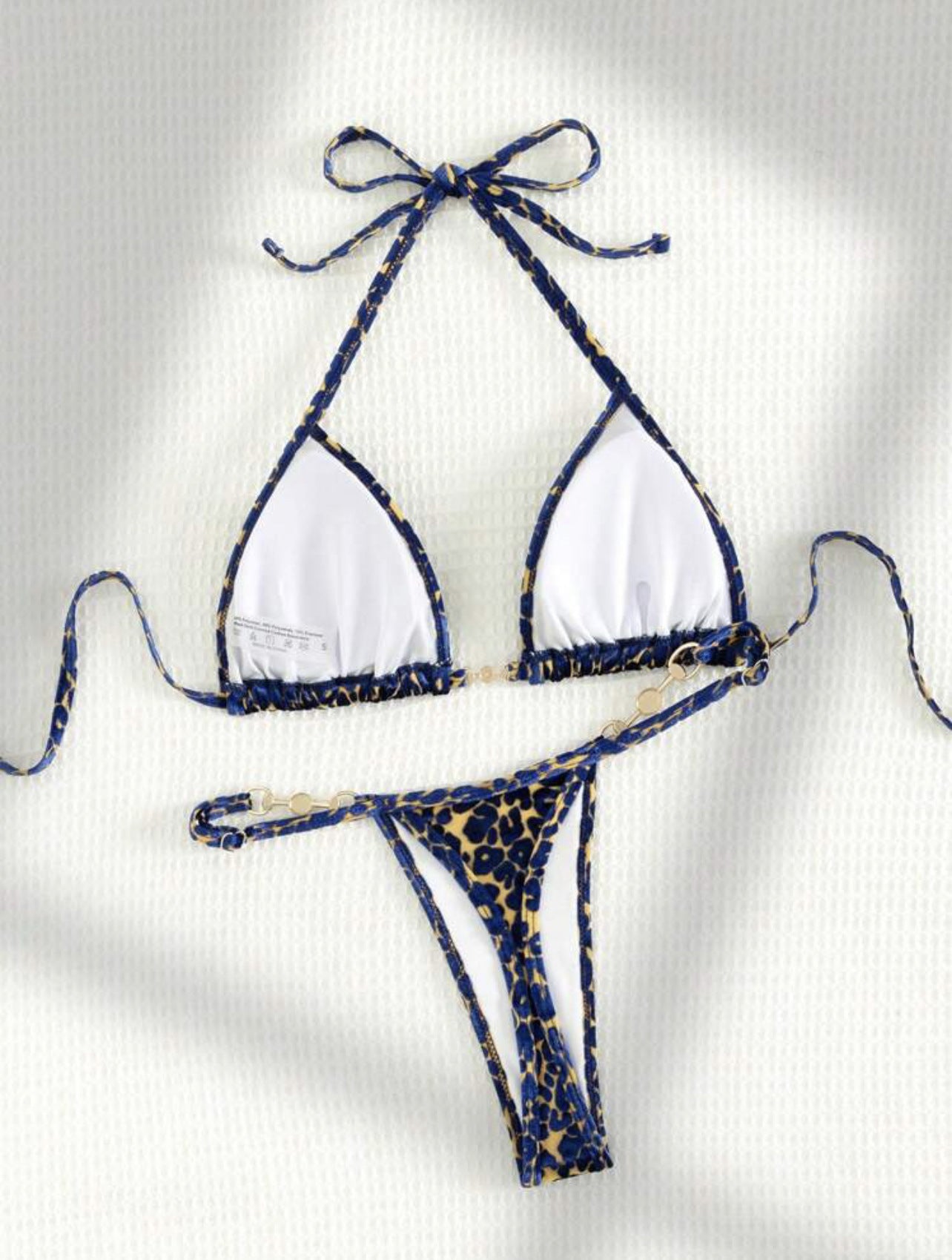 2025 European and American New Sexy T-Shaped Pearl Leopard Print Special Fabric Swimsuit Bikini Bikini Cross-Border