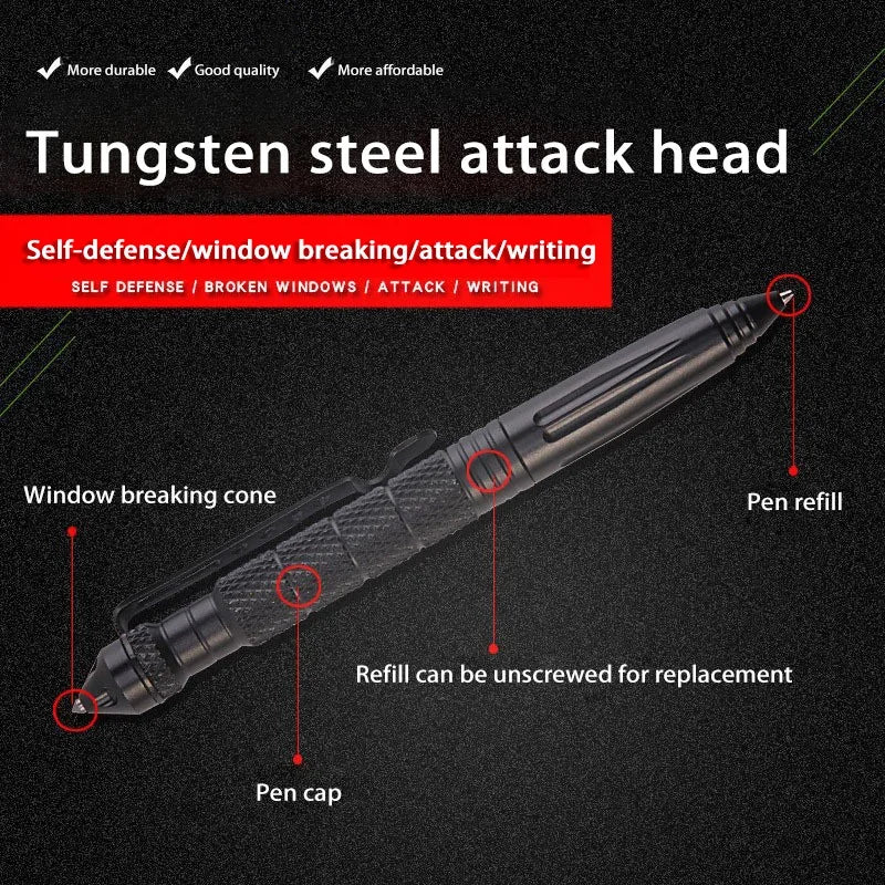 Tactical Pen Self Defense Multifunction Emergency Survival Tool Glass Breaker Tungsten Steel Writing Pen Outdoor Rescue Escape