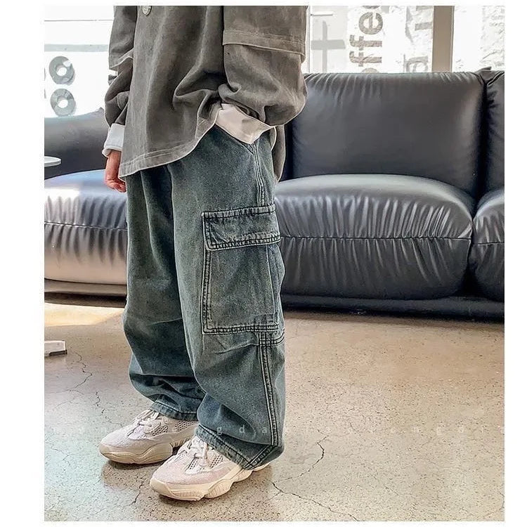 Children Boys Jeans Spring Autumn Kids Baby Boys Denim Pant Side Pockets Toddler Boys Loose Straight Pant Streetwear Boys Pants