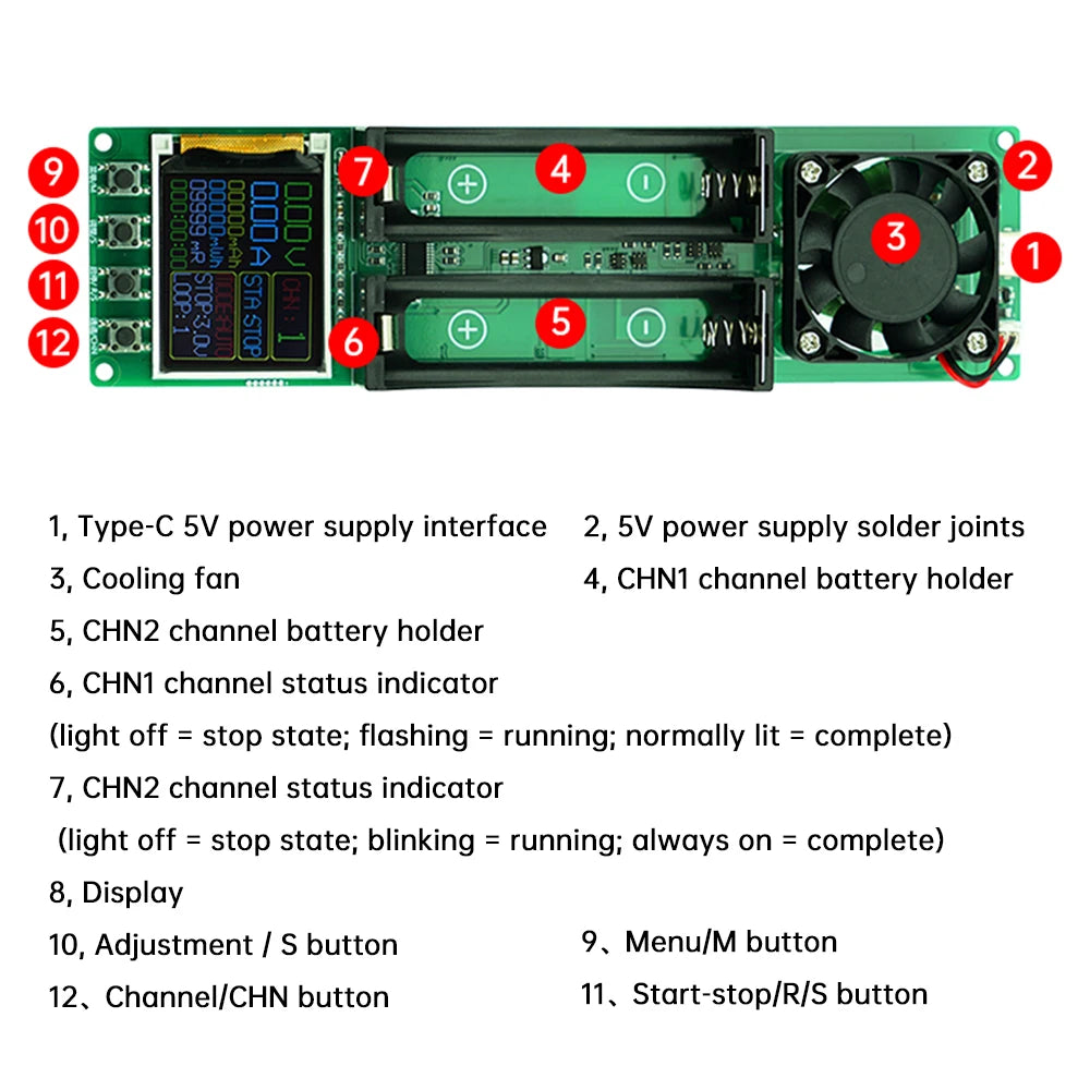 18650 Lithium Battery Capacity Tester MAh MWh Internal Resistance Tester Auto Charging and Discharging Module Power Detector