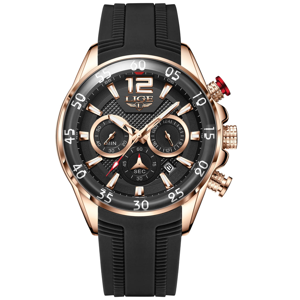 LIGE New Fashion Mens Watches Top Brand Luxury Quartz Wrist Watch Man Sport Red Silicone Watch for Men Reloj Hombre Chronograph