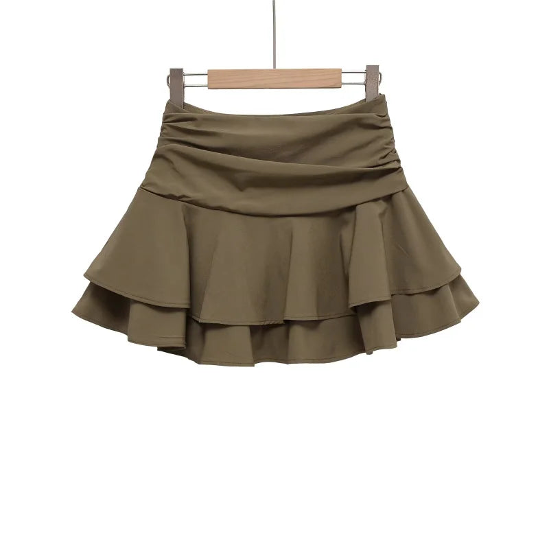 ETJ 2025  women's summer new sexy fashion hot girl style flouncy stacked decoration mid-waist short skirt pants