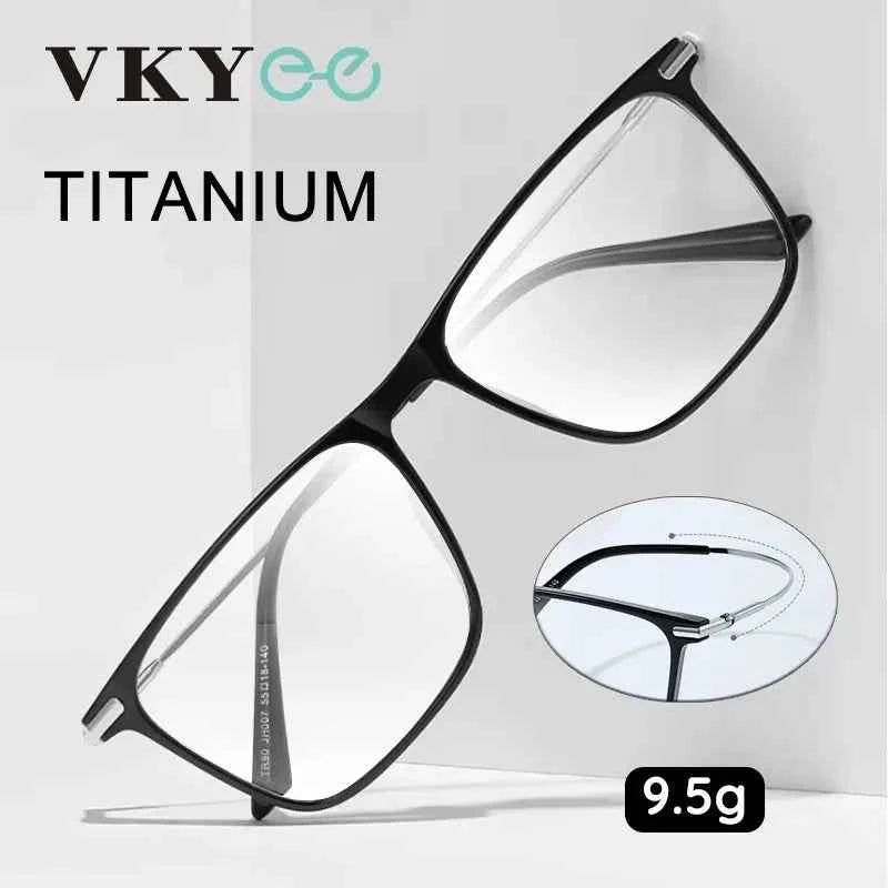 VICKY Classic Titanium Men's Square Frame Simple Design Blue Light Reading Glasses Customizable Prescription Photochromic 007