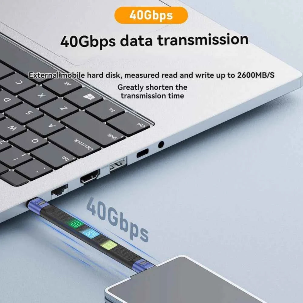 USB4 Short Cable 40Gbps Data Transfer 240W PD Fast Charging Thunderbolt 4/3 Interface Flat USB-C Cord for Laptop Phone Tablet