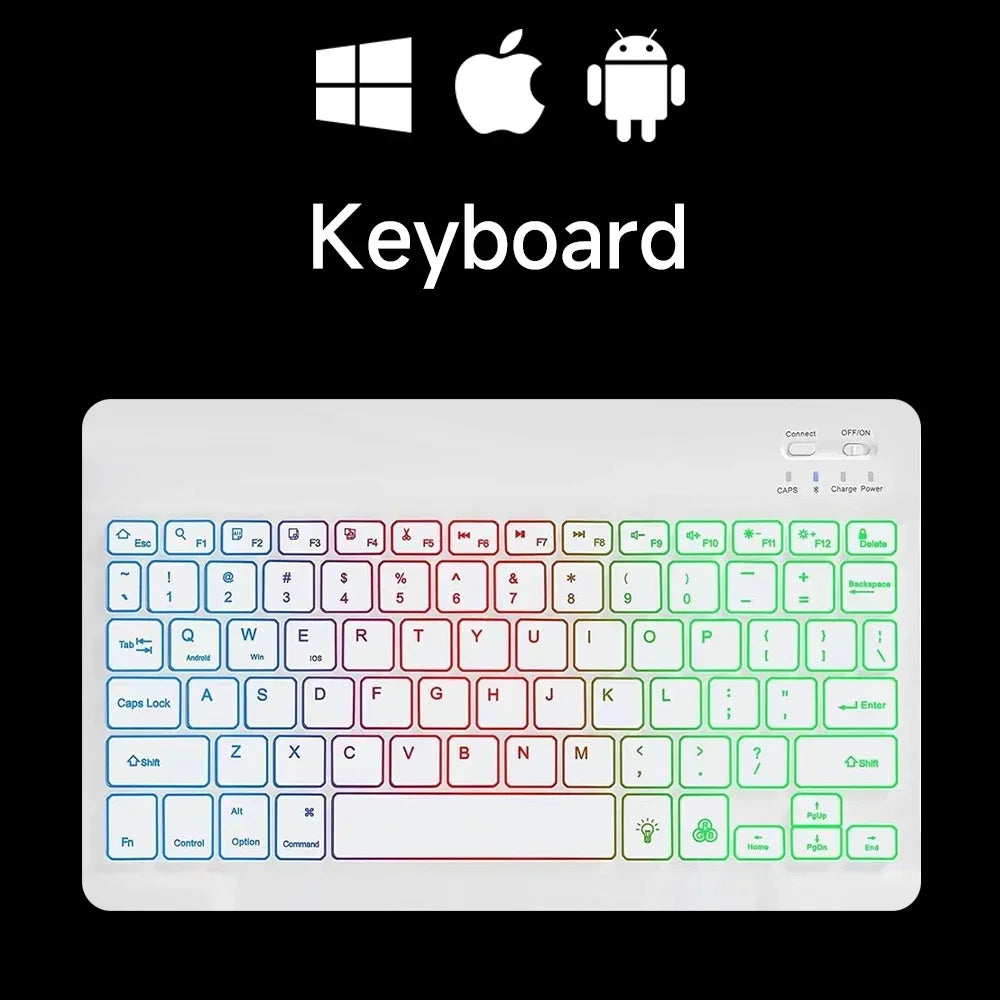 Mini Backlit RGB 10inch Bluetooth Keyboard Wireless Mouse Rechargeable for Spanish Russian Hebrew Korean French Arabic Portugal