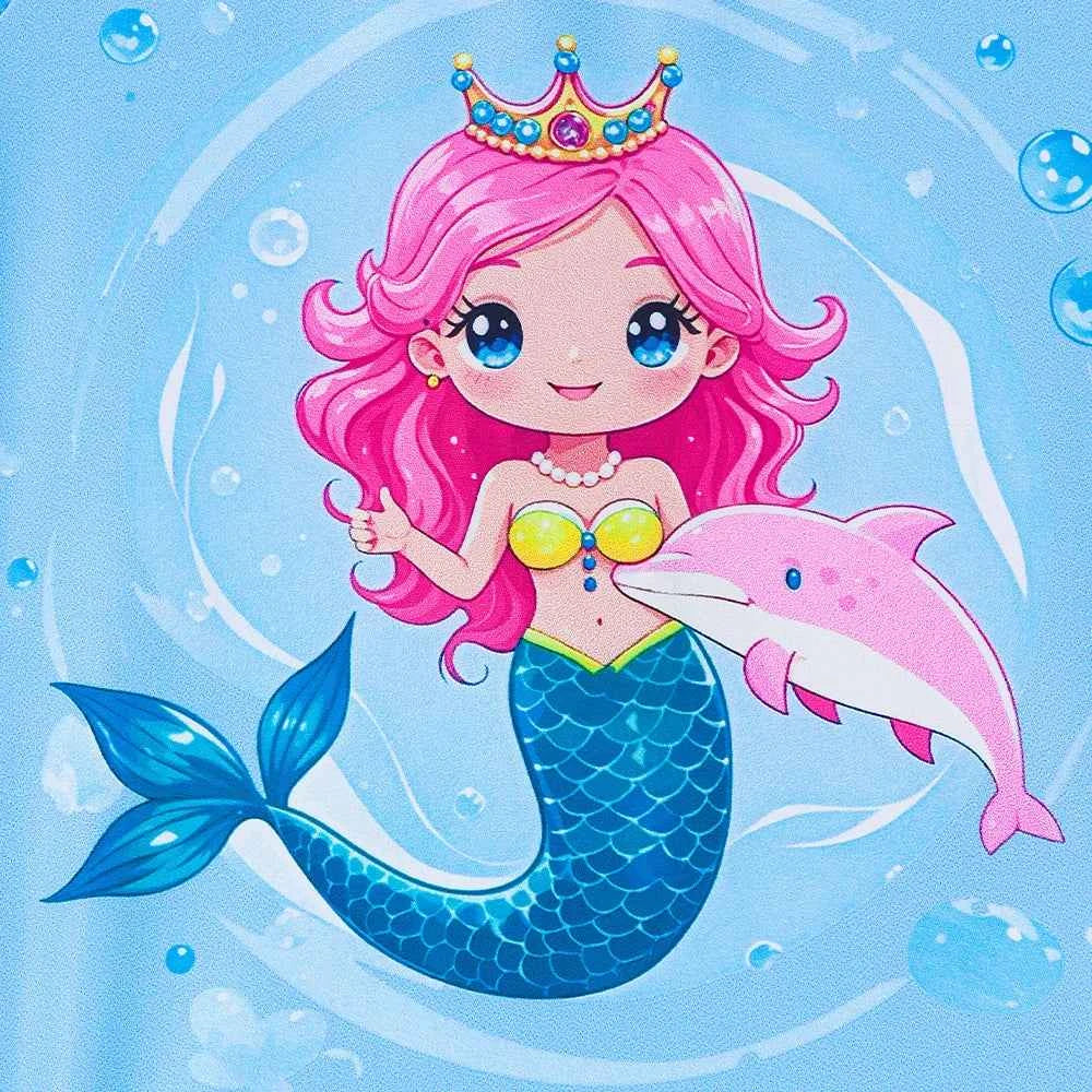 Baby Toddler Girl Long Sleeve Ruffle Swimsuit Lovely Cartoon Mermaid Princess Bathing Suit Summer Swim Costume for Surfing