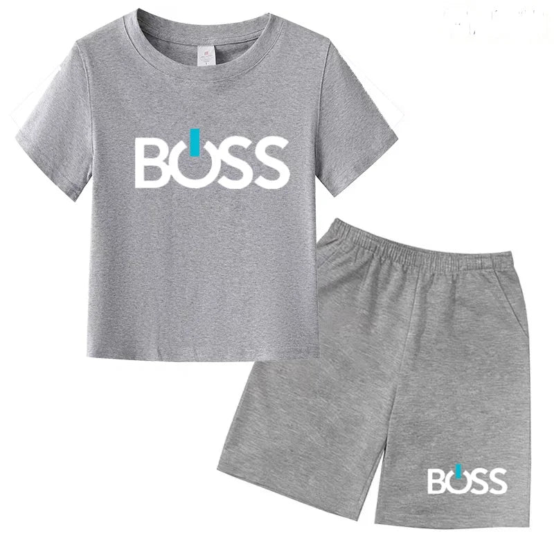 Kids Summer Sportswear 3-12 Years New Letter Fashion T-shirt Coat Boys Girls Toddler Short-sleeved+Shorts Casual Cool Sports Set