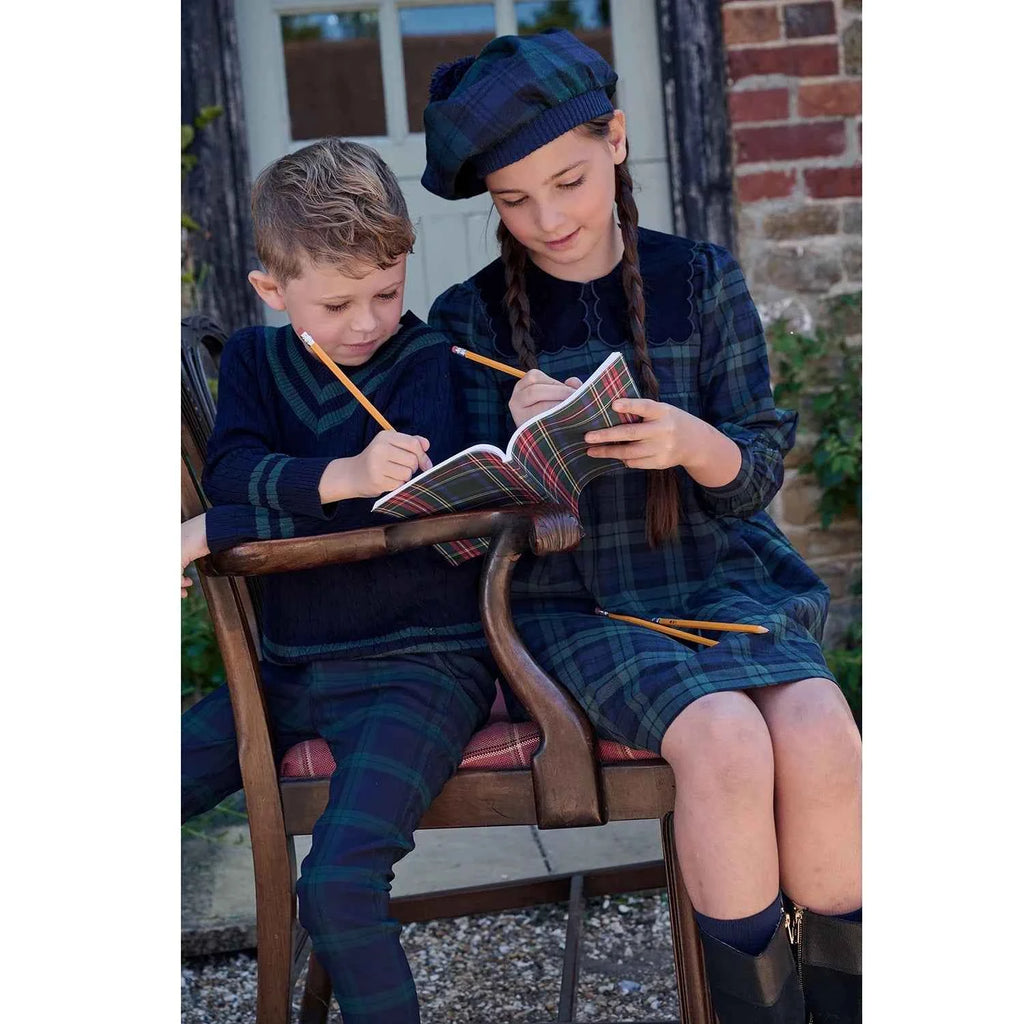 AS Navy Collection AW25 Girls Plaid Dress Two Color Patchwork Sweater Baby Romper Boys Blazer Pants Family Matching Clothing