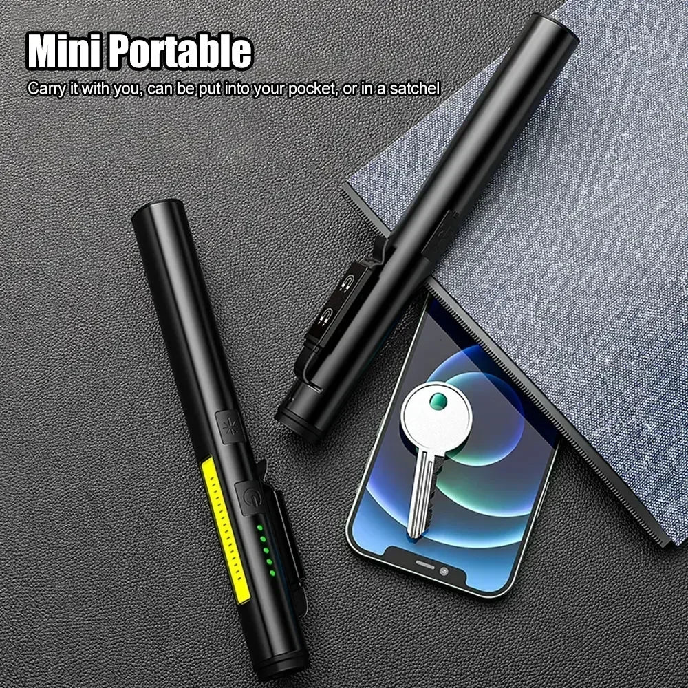 Mini USB Rechargeable LED Flashlights Portable Pocket Pen Clip light for Work Emergency Outdoors Waterproof Lantern with Magnet