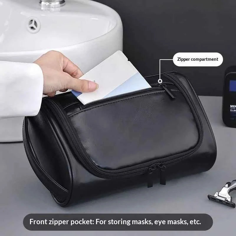 Large Capacity Men Leather Wash Bag Travel Business Trips Portable Cosmetic Bag Multi Pocket Design Handheld Leather Wash Bag LI
