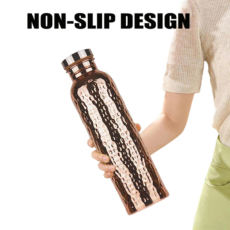800ML Electroplated Copper Water Bottle One-Click Open Lid Anti-Slip Hammer Pattern Bottle Sports Water Bottle