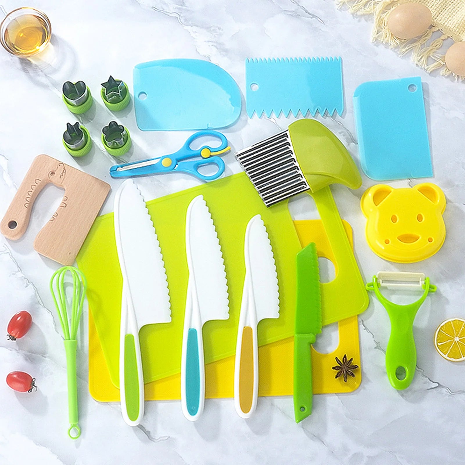 Kids Plastic Kitchen Tools Real-Toddler Safe Cutting Board Knife Set Perfect for Picnics Camping Use
