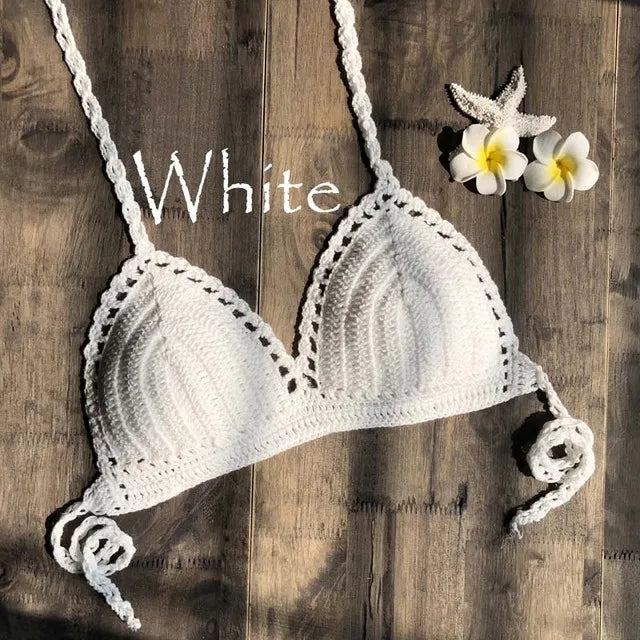 CROCHET BIKINI 2023 Sexy Top Handmade Knit Crochet Crop Top Women Summer Swimwear Camisoles Push Up Beach Tanks Halter Yoga Bras
